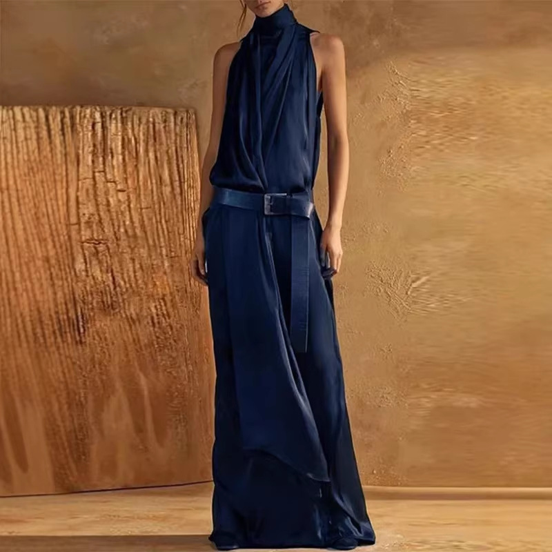 Women's Sleeveless Halter Bodycon Maxi Dress with Tie Straps