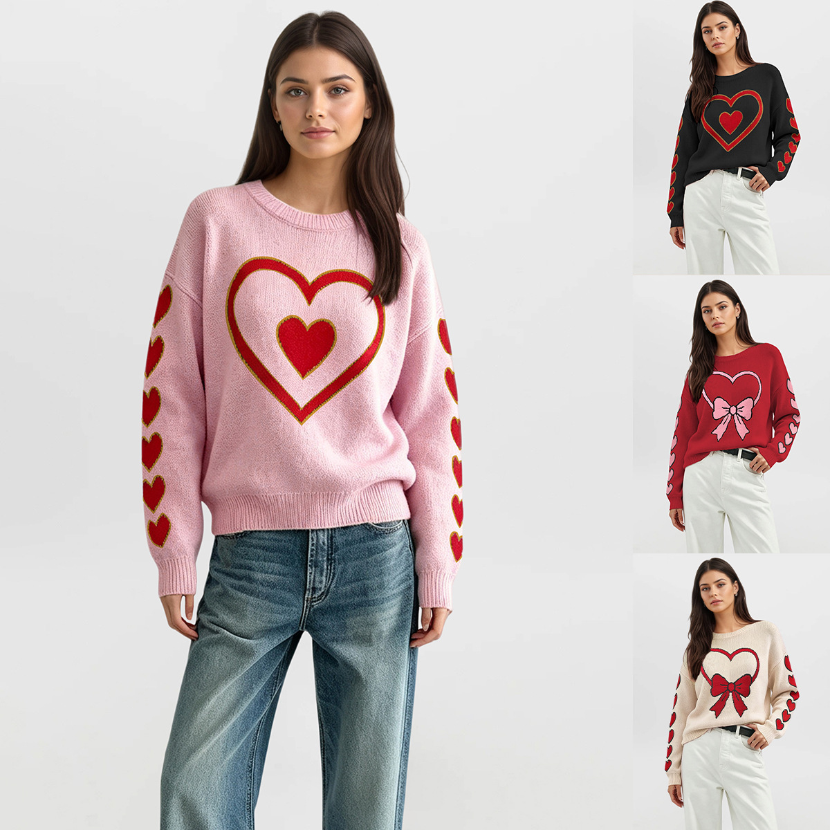Heart Color-Block Pullover Sweater