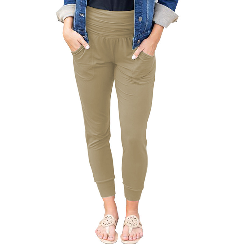 High-Waist Pleated Cropped Skinny Pants with Pockets