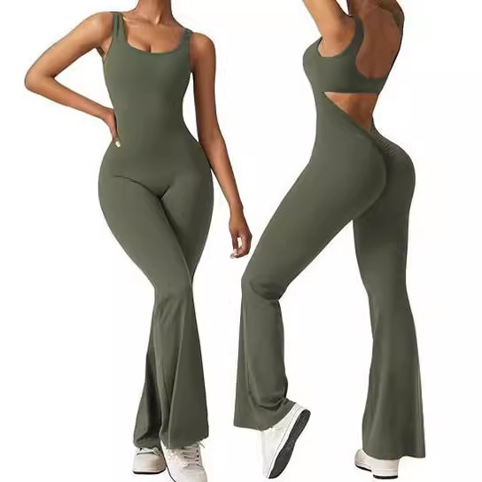 Women's Sleeveless Flared Jumpsuit with Open Back and High Waist