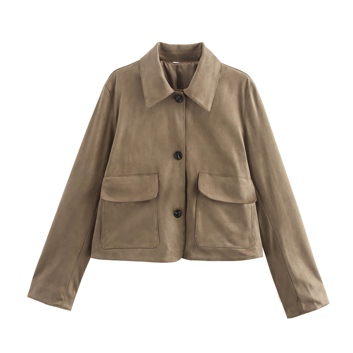 Women's Faux Suede Collared Long Sleeve Jacket