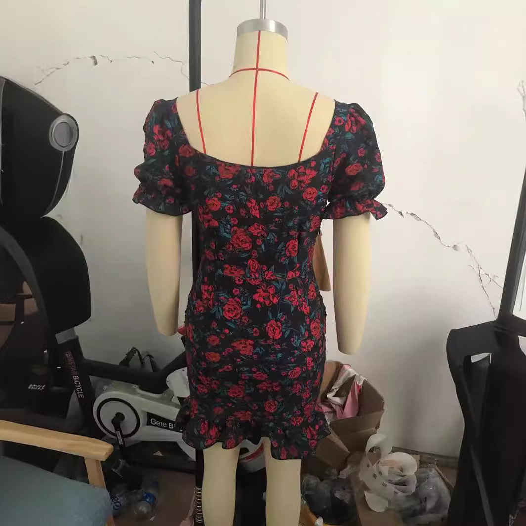 Square Neck Tie-Strap Short Sleeve Open Back Dress