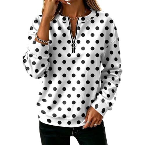Polka Dot Print Half-Zip Stand Collar Hoodie for Women