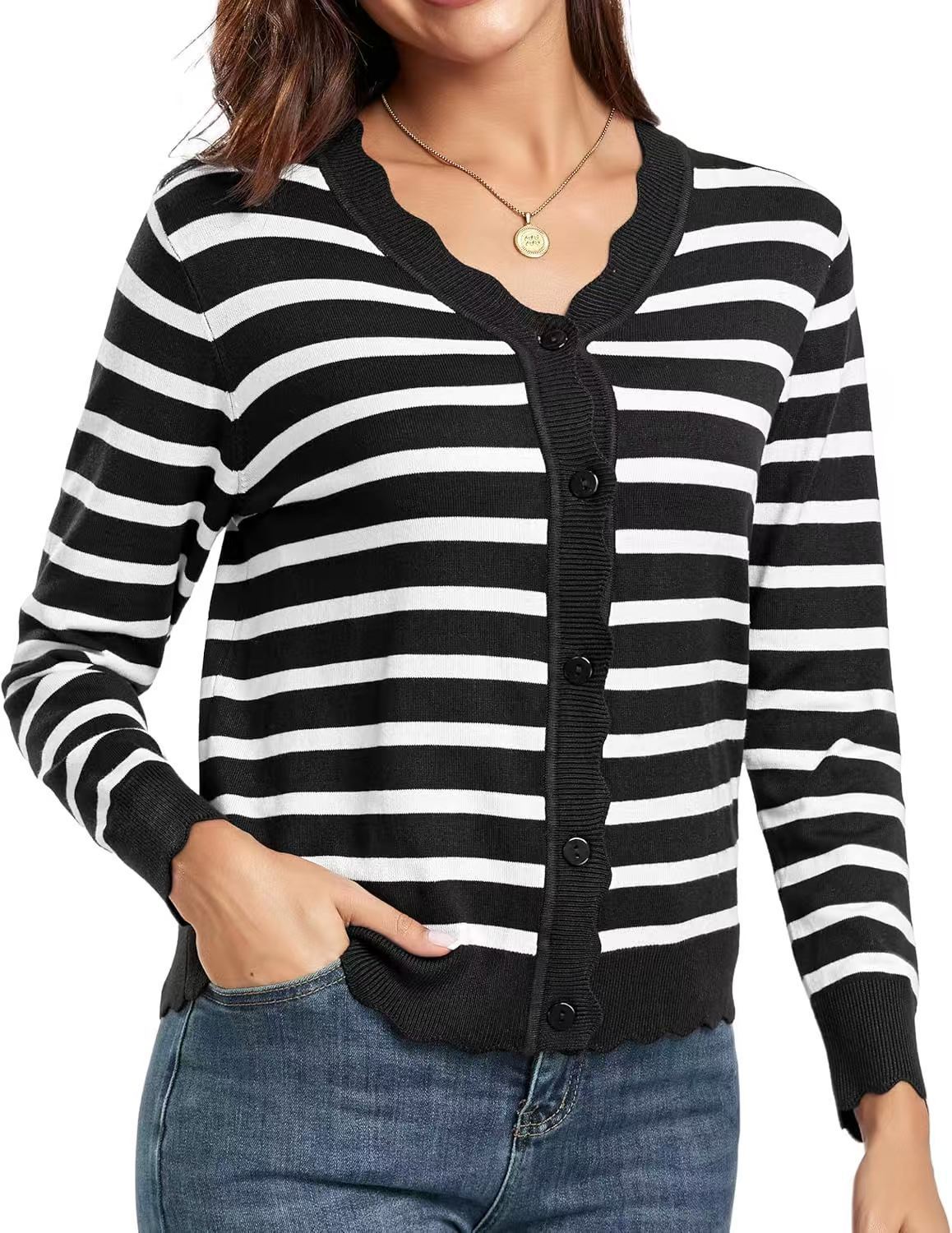 Lightweight Ruffle Trim Short Knit Cardigan