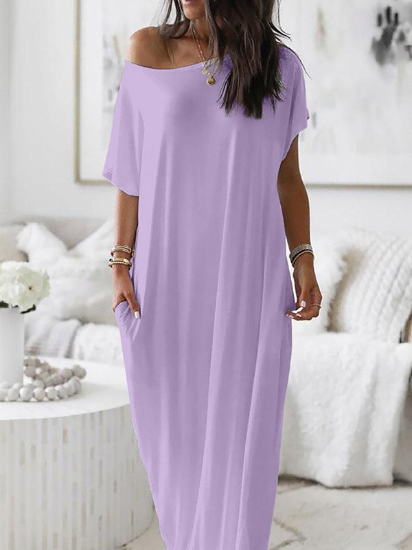 Women's Off-Shoulder Short Sleeve Casual Dress with Pockets