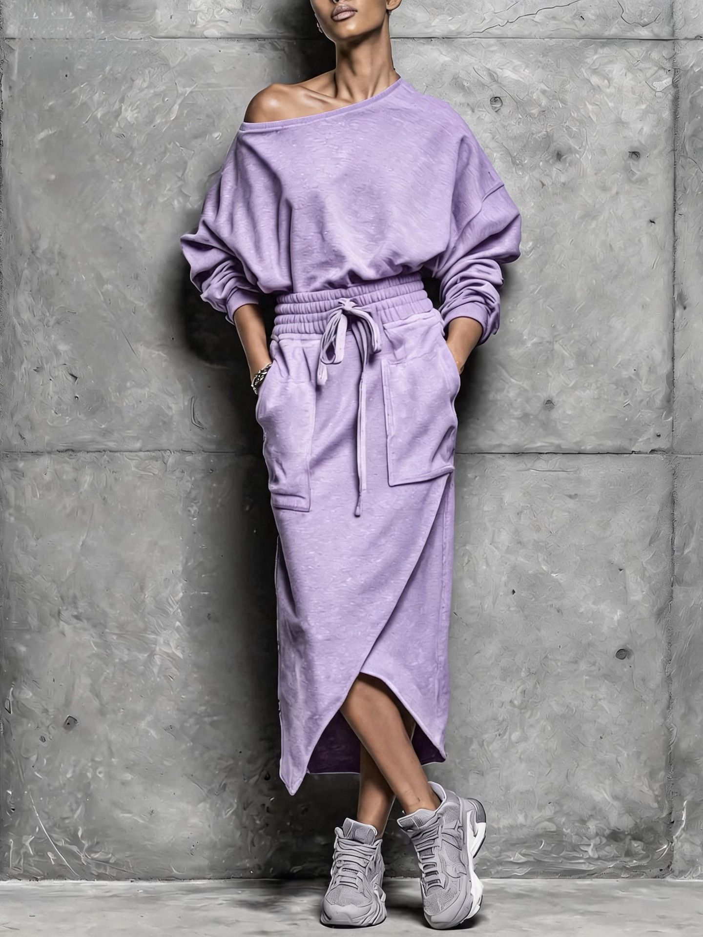 Women's Solid Color Casual Loose Long Skirt Two-Piece Set