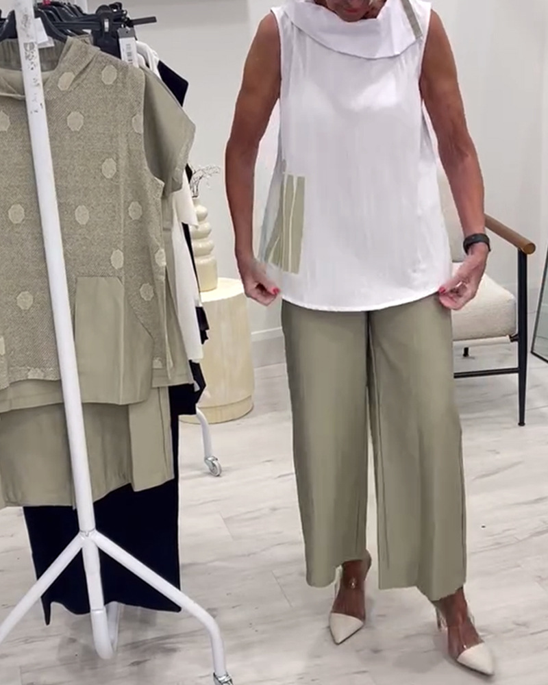 Women's Sleeveless Top and Wide-Leg Pants Set Casual Commute
