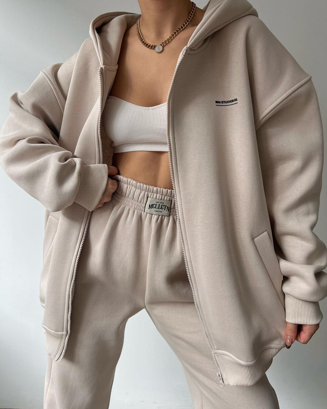 Women's Fleece-Lined Long Sleeve Hoodie and Pants Set with Letter Print