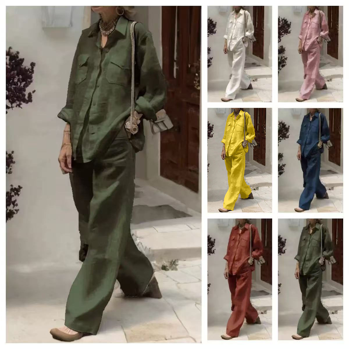 Women's Long Sleeve Shirt and Loose Pants Two-Piece Set