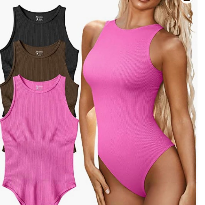 Women's Sleeveless Ribbed Bodysuit One-Piece Swimsuit