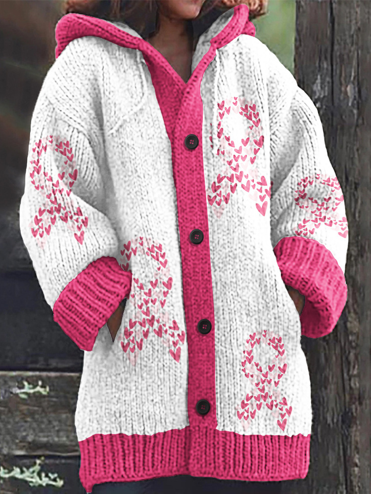Women's Colorful Animal Print Hooded Button Cardigan Sweater