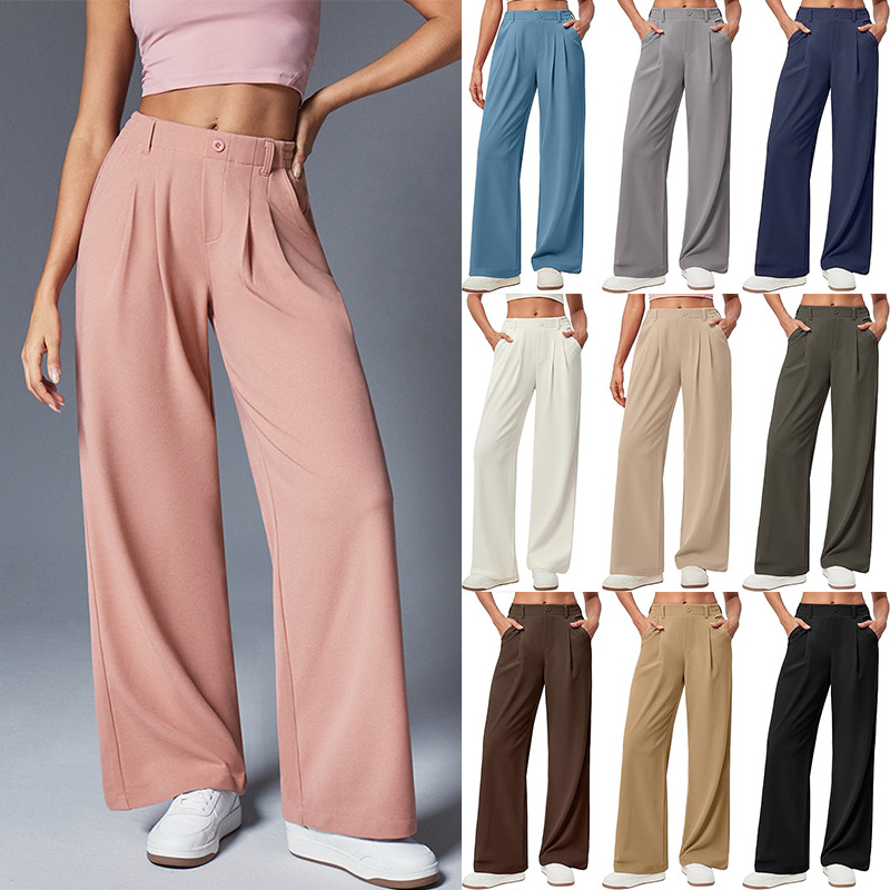 High-Waist Wide-Leg Drapey Casual Pants for Women
