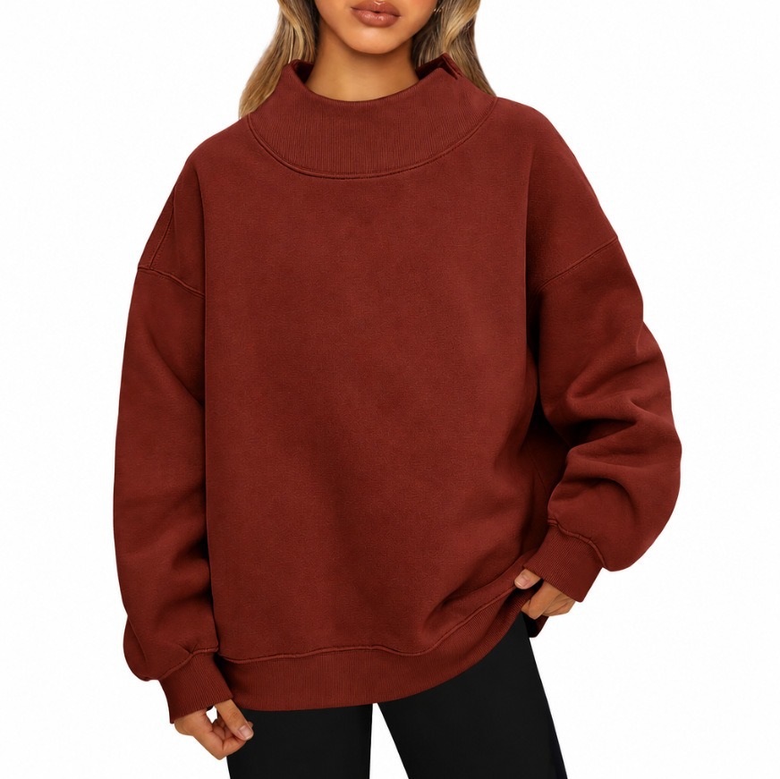 Loose Solid Color Turtleneck Long Sleeve Sweatshirt for Women