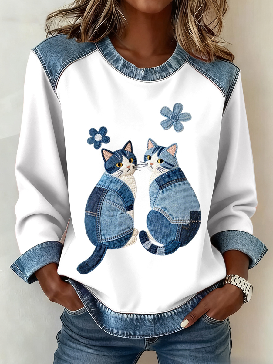 Women's Striped Paw Print Tribal Graphic Crewneck Sweatshirt