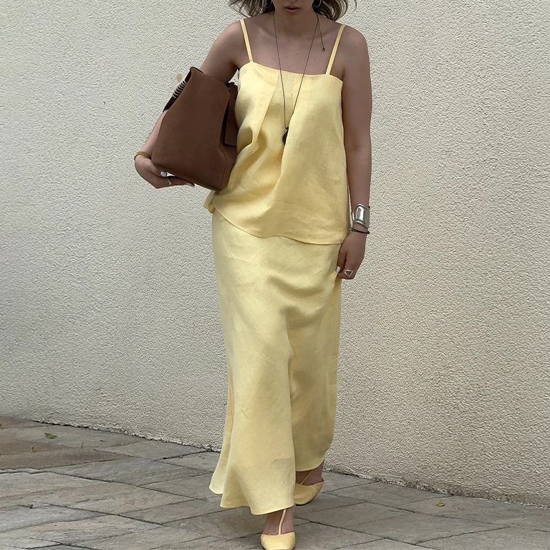 Women's Casual Loose Solid Color Cami Dress Two-Piece Set