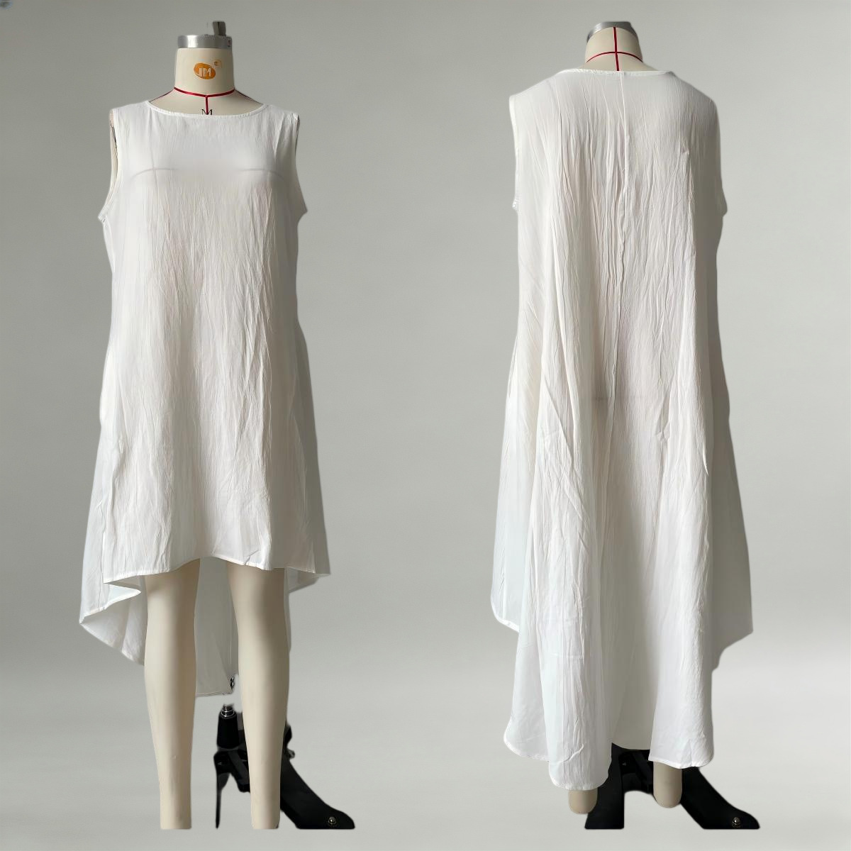 Sleeveless High-Low Cotton-Linen Blend Dress