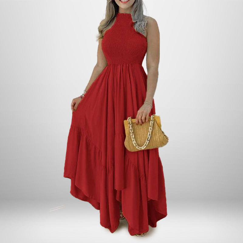 Women's Halter Neck High Waist Long Dress Solid Color Slim Fit