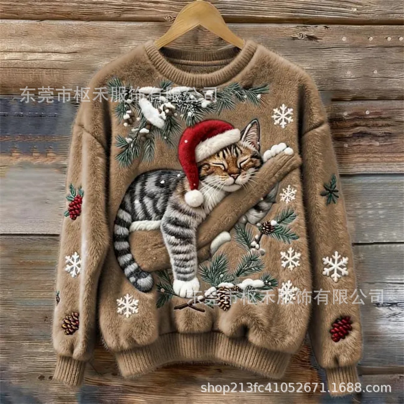 Women's Christmas Cat Snowflake Flannel Print Sweatshirt