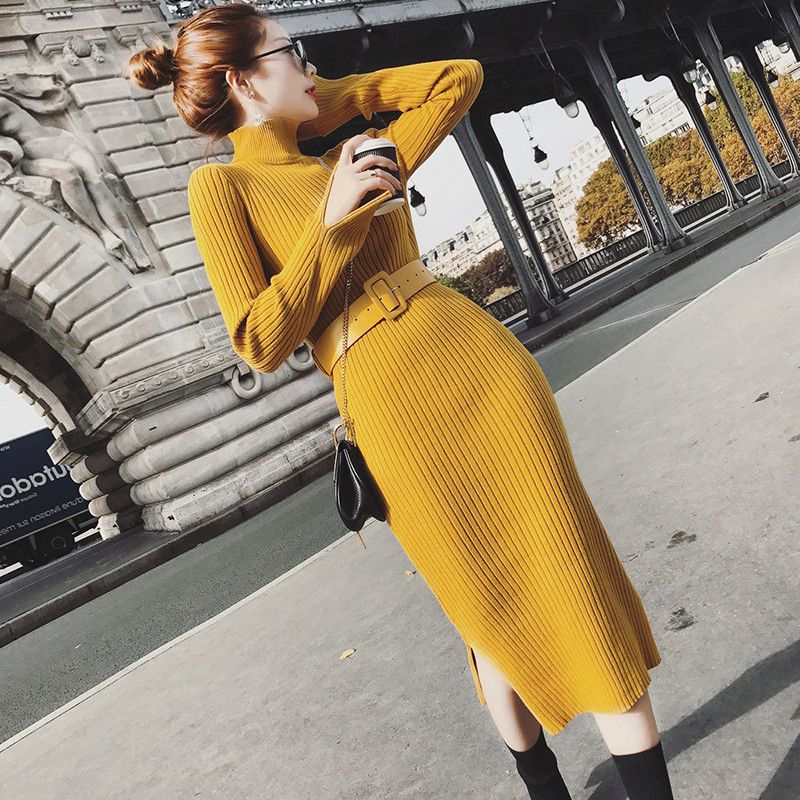 French Hepburn Style Cinched Waist Long Sleeve Black Dress