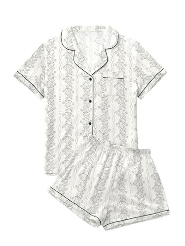 Cuban Collar Heart Hamster Elephant Print Women's Short Sleeve Set