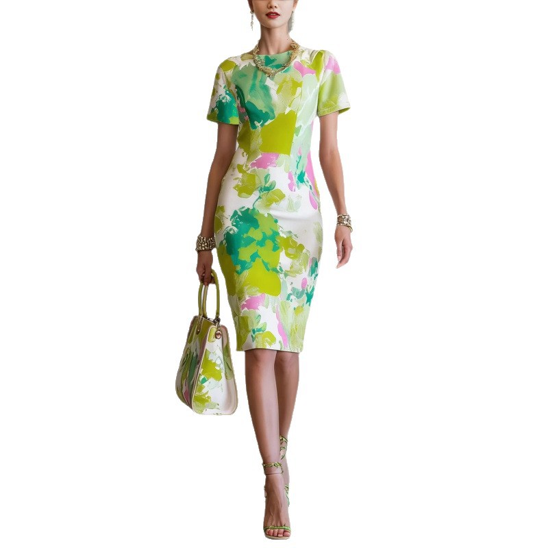 Floral Print Round Neck Short Sleeve A-Line Dress