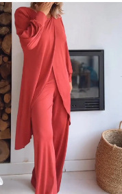 Women's Long Sleeve Asymmetric Wide-Leg Two-Piece Set Casual
