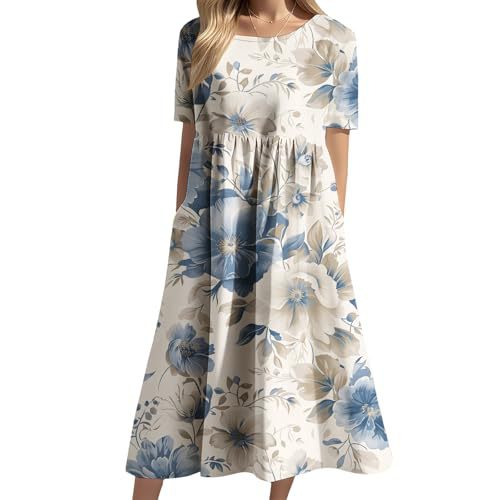 Women's Floral Print Casual A-Line Midi Dress with 3D Digital Print