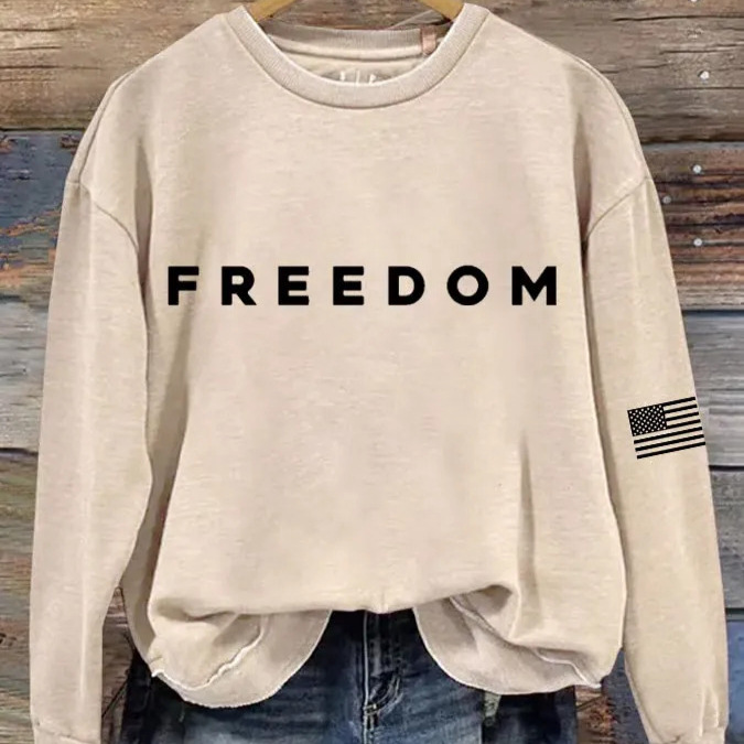 Women's Freedom American Flag Print Crewneck Sweatshirt