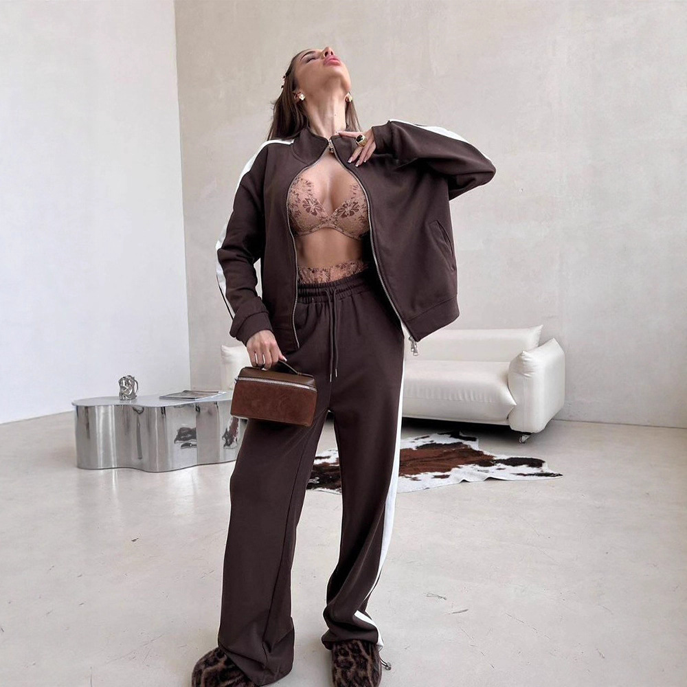 Women's Colorblock Zip Cardigan & Striped Tie Pants Set