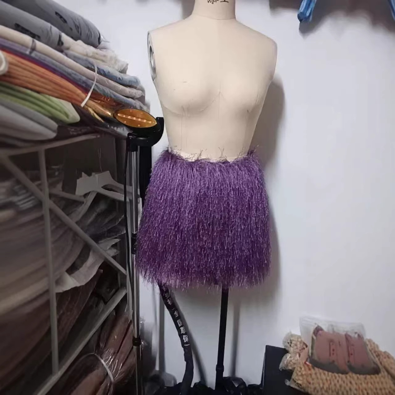 Purple Faux Fur Tassel Two-Piece Skirt Set Sleeveless Summer