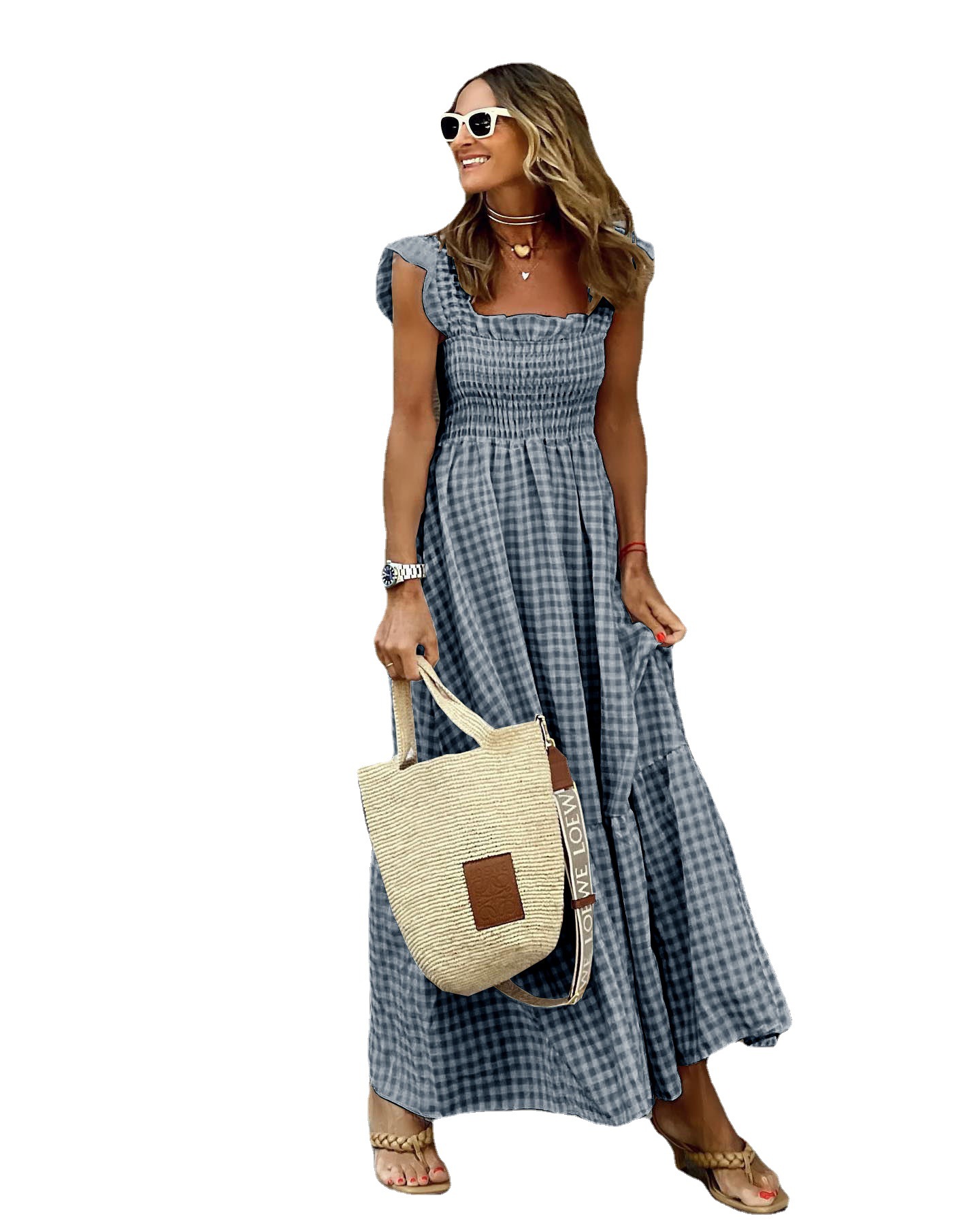 Women's Summer Plaid Print Sleeveless Maxi Dress