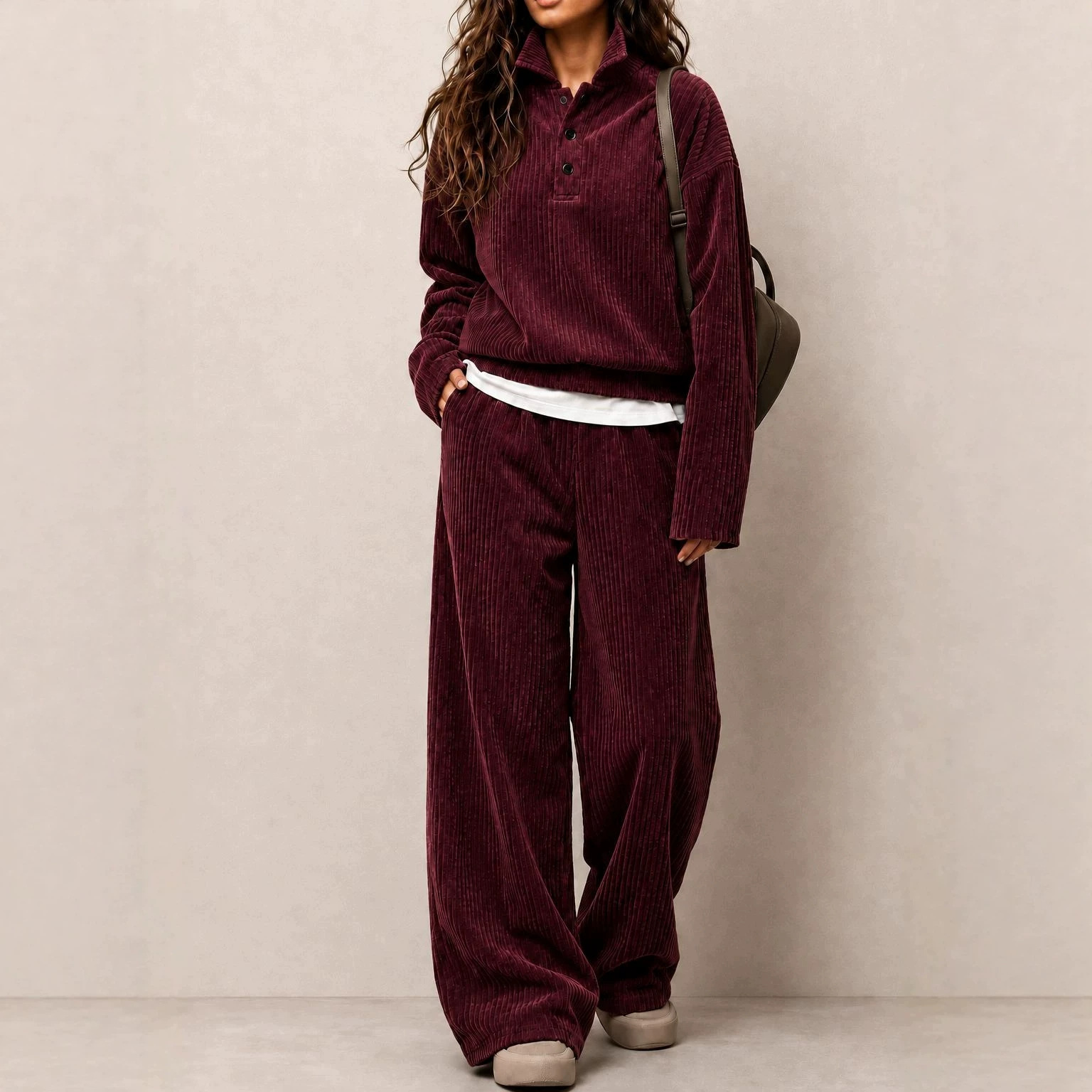 Women's Corduroy Sweatshirt and Straight-Leg Pants Set