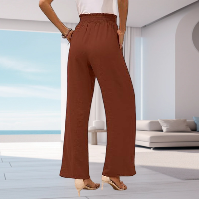 Women's High-Waist Wide-Leg Pants with Pockets Solid Color