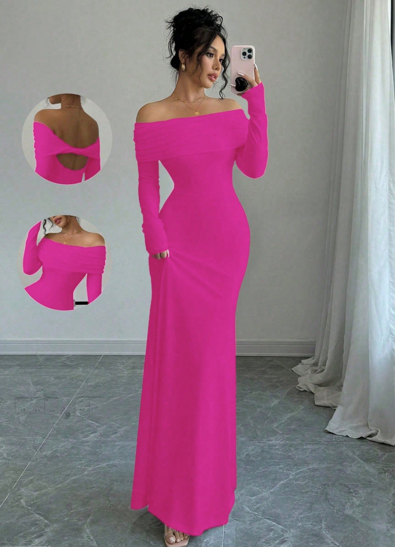 Women's Off-Shoulder Cross Backless Bodycon Long Dress