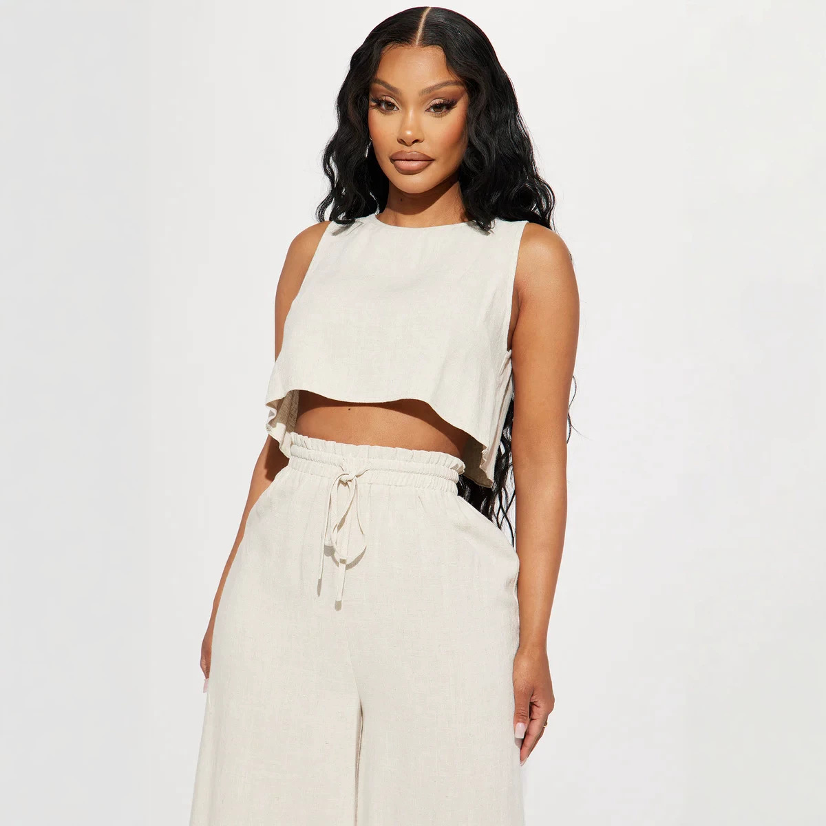 Women's Solid Sleeveless Top and High-Waist Pants Set