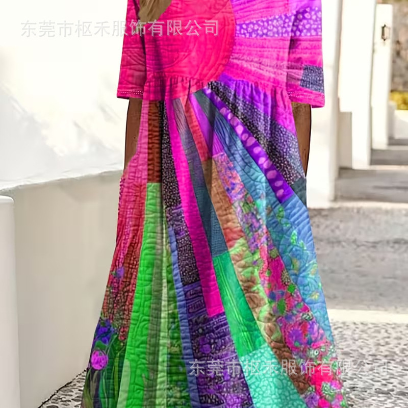 Women's Colorful Floral Print Ruched Midi Dress