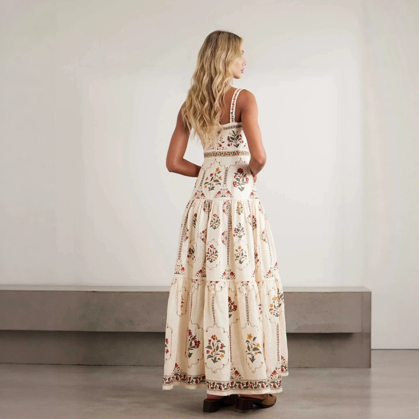 Bohemian High-Waist Floral Maxi Dress Sleeveless Beach Vacation