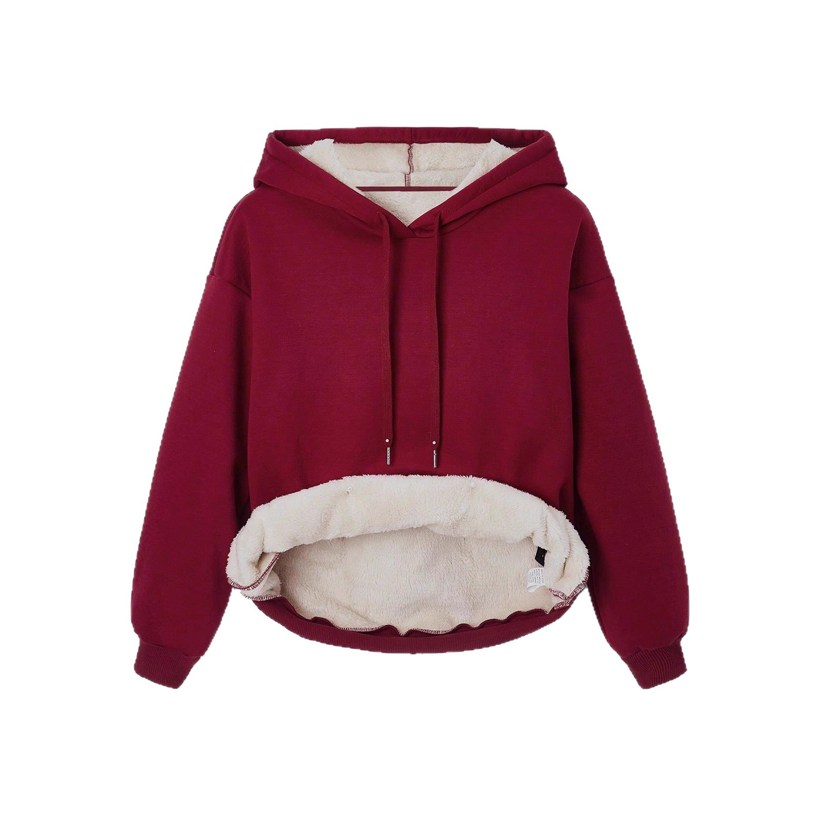Fleece-Lined Hooded Pullover Sweatshirt Solid Color Thick Warm Loose Fit