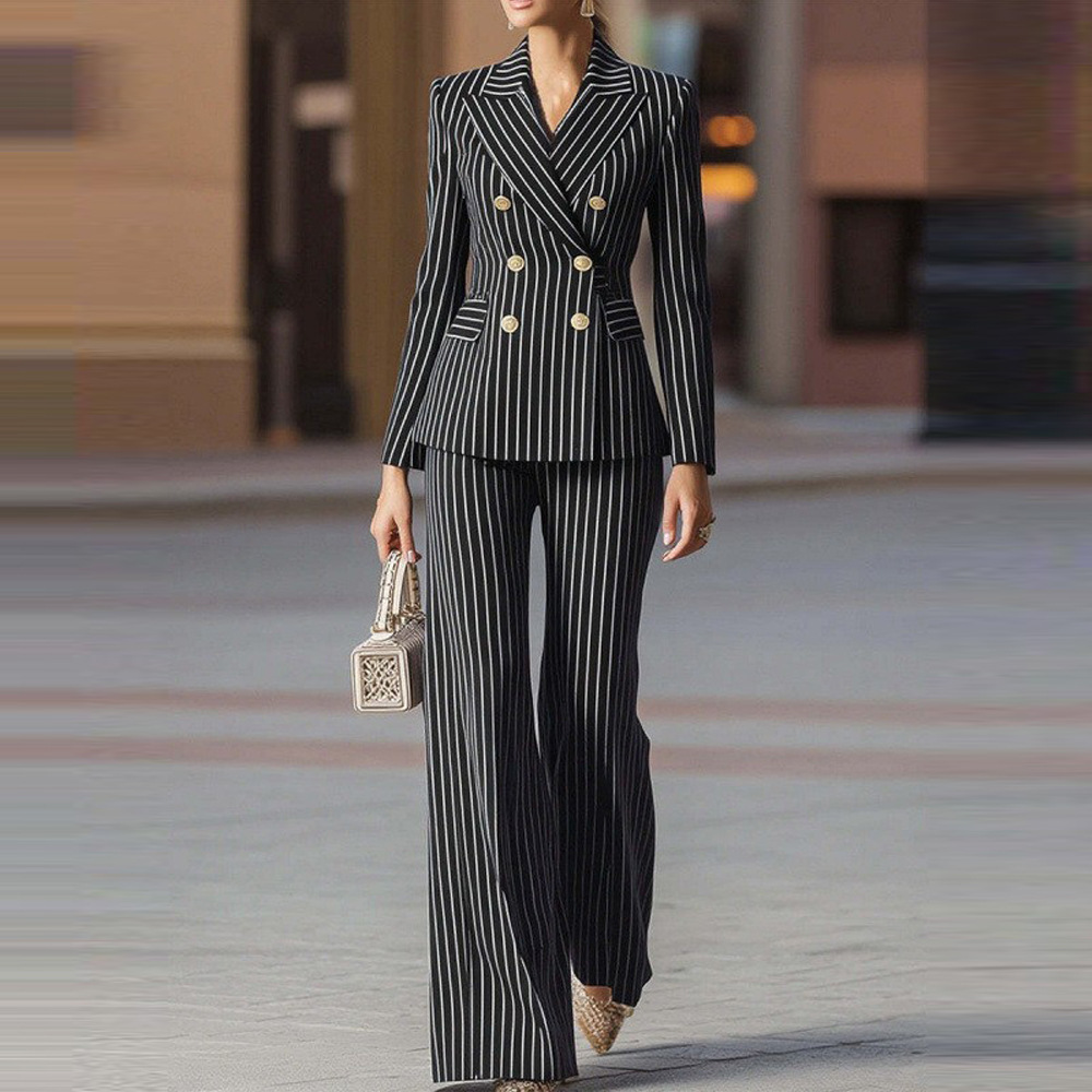 Women's Color-Block Long-Sleeve Blazer and Pants Set
