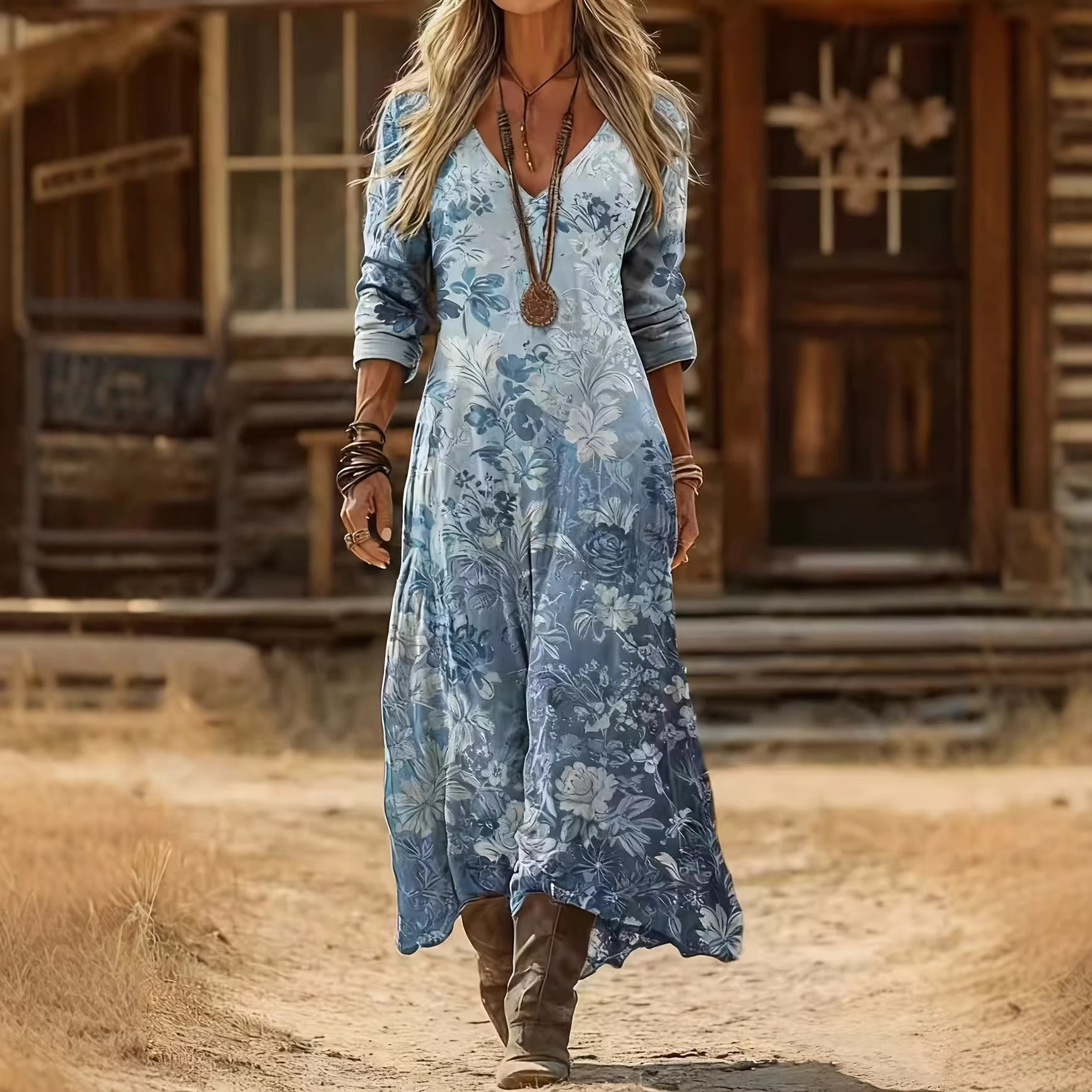 Women's Ocean Floral Print Ruched Midi Dress