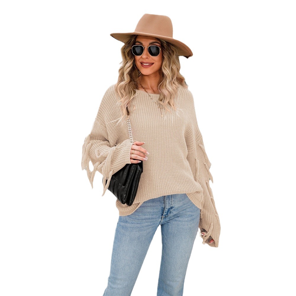 Plus Size Tassel Knit Sweater Women's Pullover Loose Fit
