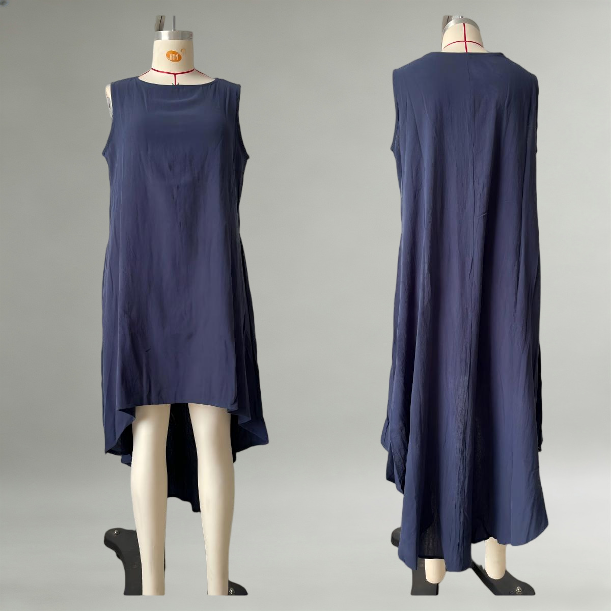 Sleeveless High-Low Cotton-Linen Blend Dress