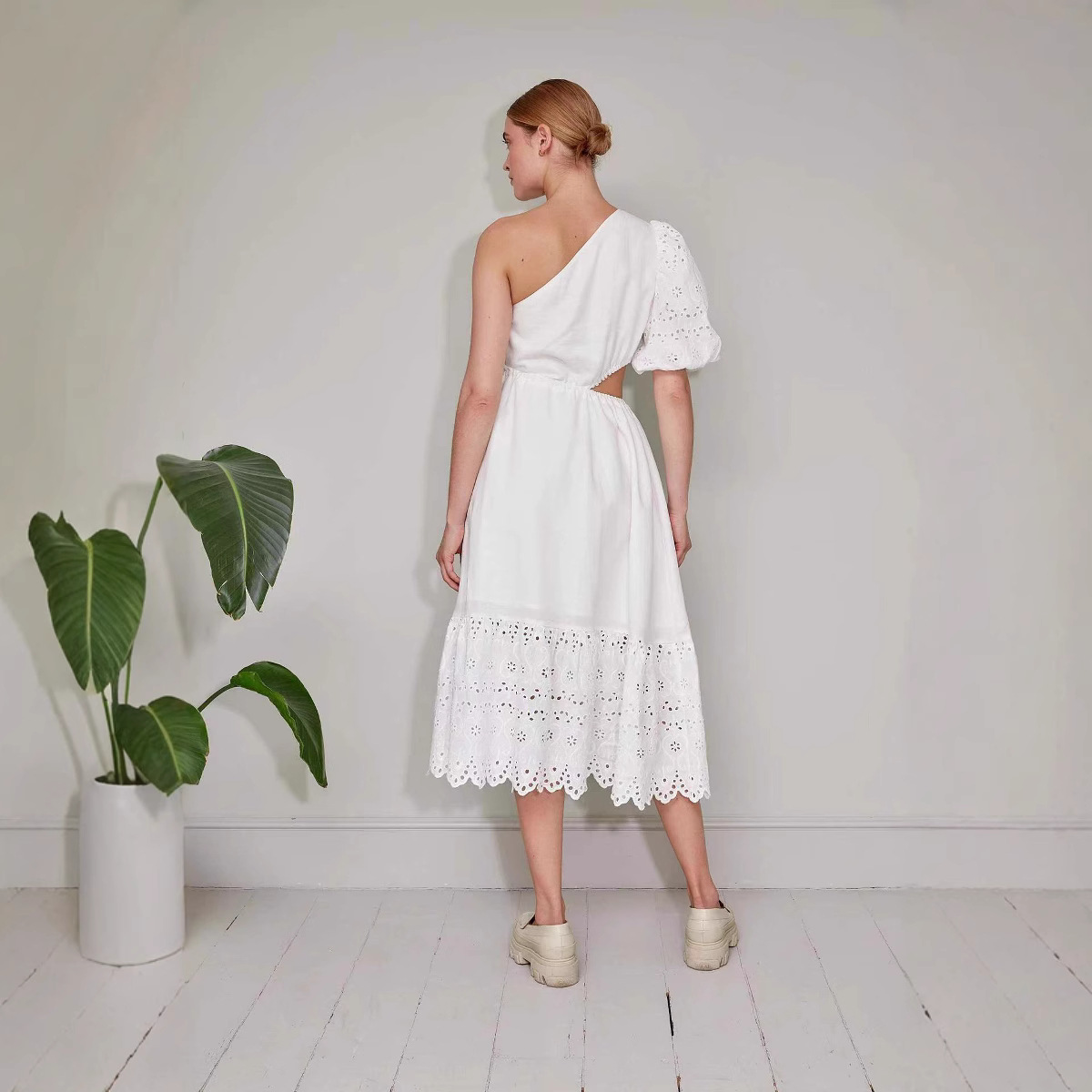 Bohemian Lace Trim White Beach Maxi Dress Off-Shoulder
