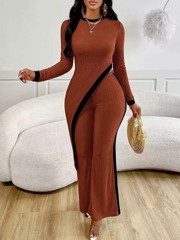 Women's Color-Block Long-Sleeve T-Shirt & Patchwork Pants Set