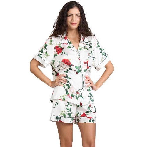 Women's Cuban Collar Zebra Floral Print Short Sleeve Shirt Set