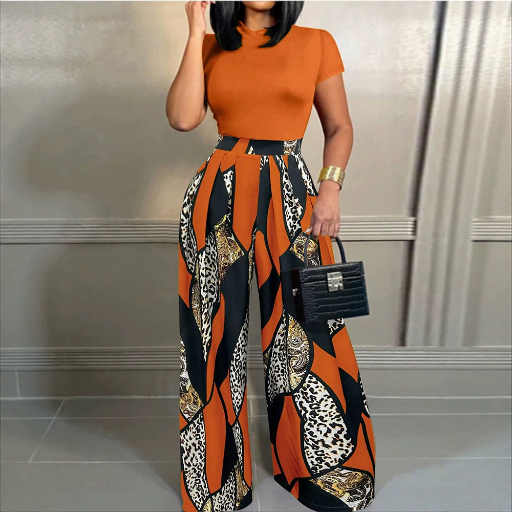 Women's Sleeveless Printed Wide-Leg Pants Set Commuter Two-Piece Outfit