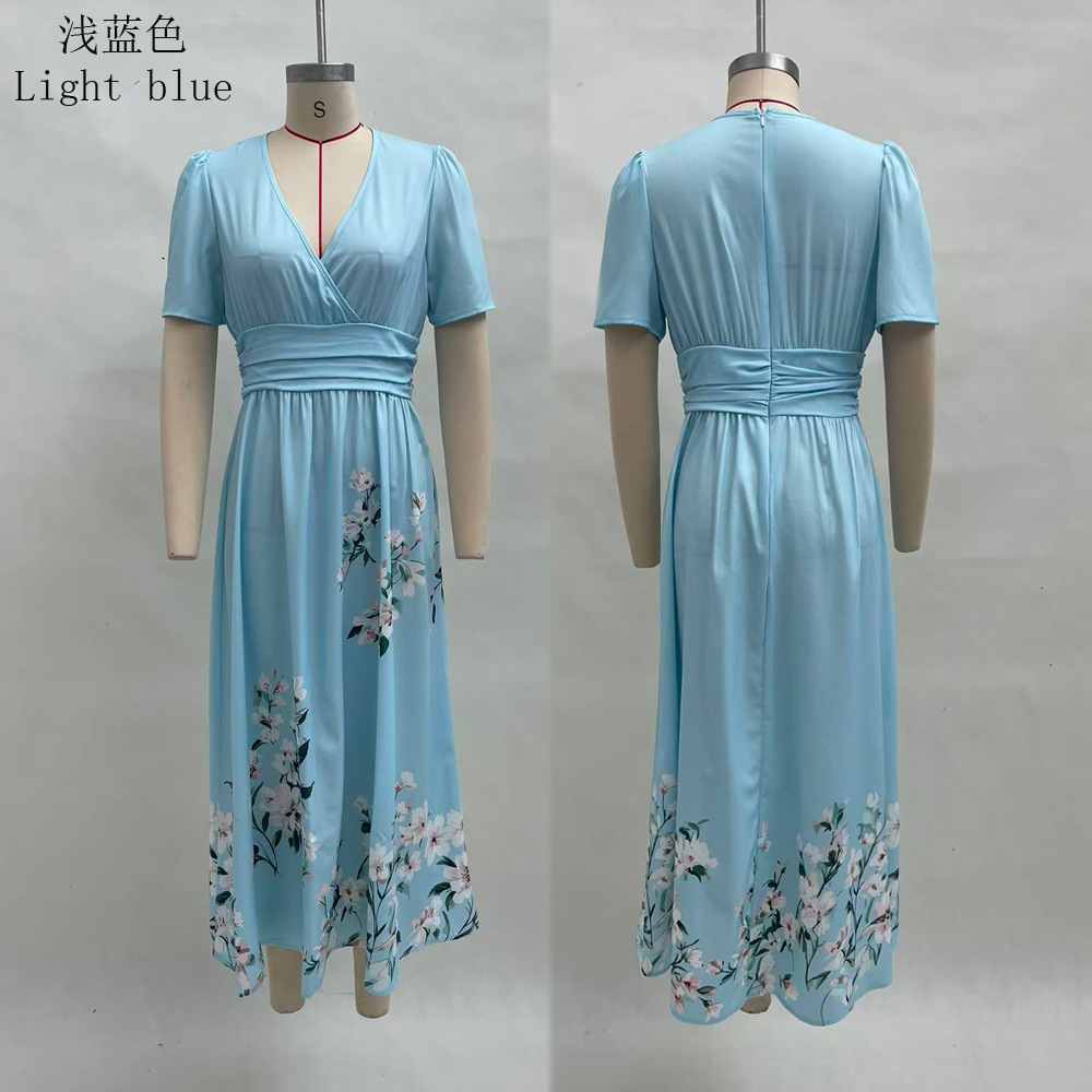 Floral Print Sleeveless V-Neck Pleated A-Line Maxi Dress