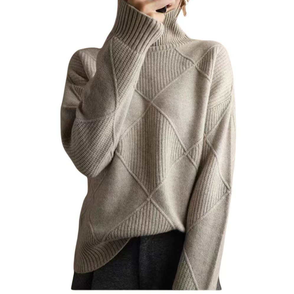 Diamond Quilted High Neck Pullover Sweater
