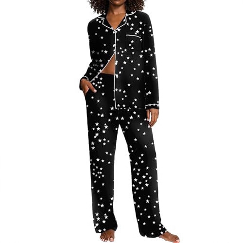 Women's Cuban Collar Printed Long Sleeve Shirt Set Casual Minimalist