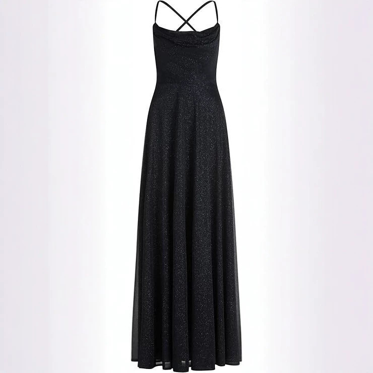 Women's Cowl Neck Sheath Dress Sleeveless Midi A-Line Shimmer Accent